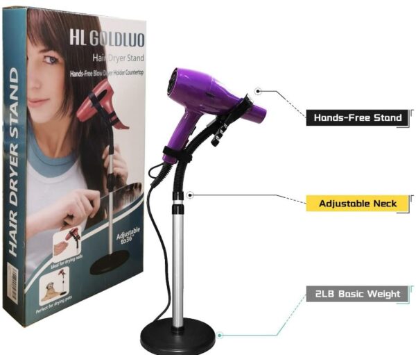 Hair Dryer Stand, 360 Degree Rotating Lazy Hair Dryer Stand Hand Free With Heavy Base, Hands-Free Blow Dryer Holder Countertop, Adjustable Height Hair Dryer Holder - Image 4