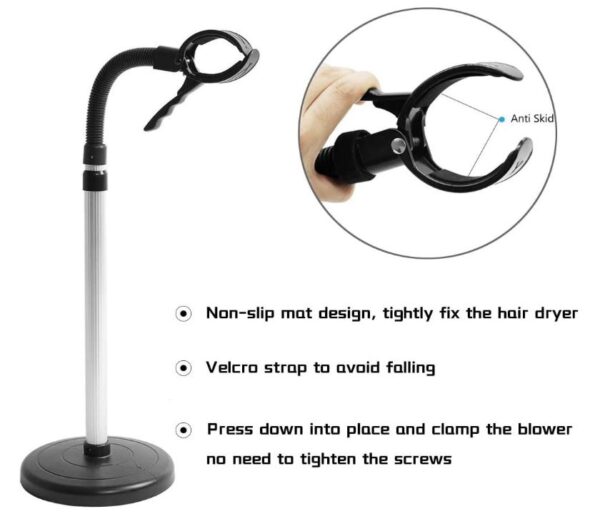Hair Dryer Stand, 360 Degree Rotating Lazy Hair Dryer Stand Hand Free With Heavy Base, Hands-Free Blow Dryer Holder Countertop, Adjustable Height Hair Dryer Holder