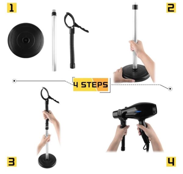 Hair Dryer Stand, 360 Degree Rotating Lazy Hair Dryer Stand Hand Free With Heavy Base, Hands-Free Blow Dryer Holder Countertop, Adjustable Height Hair Dryer Holder - Image 2